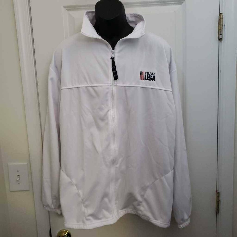 United States Olympic Committee Mens Track Jacket White Collared Zip USA 2XL